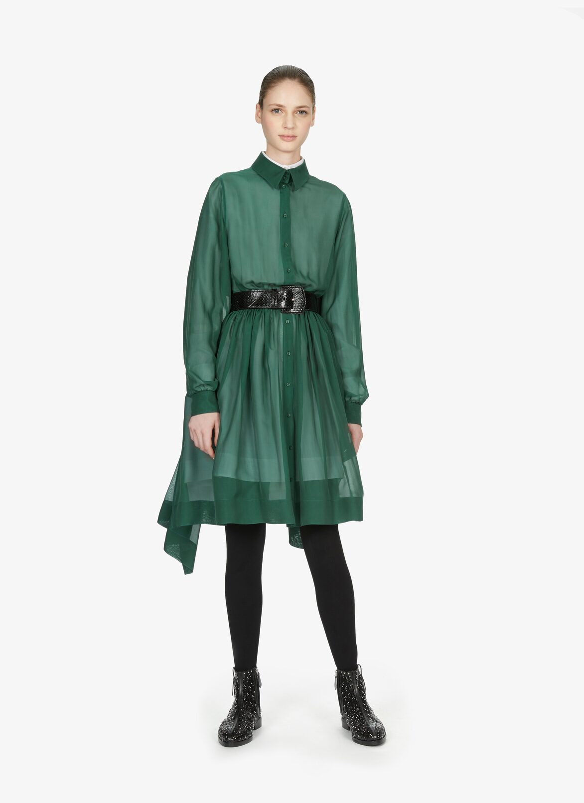 LONG SLEEVE DRESS MOUSSELINE GREEN EMPIRE ALAÏA GREEN  LONG SLEEVE DRESS MOUSSELINE GREEN EMPIRE